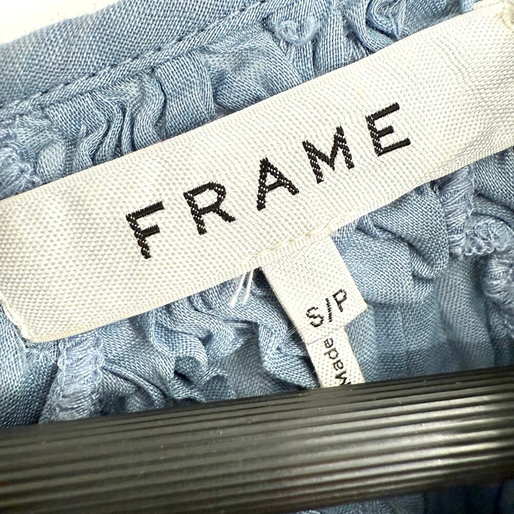 FRAME Womens Sz Small Blue Modern Victorian Smocked Blouse Shirt Top - Picture 3 of 8